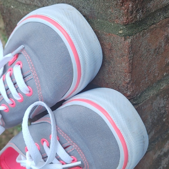 Vans Unisex Gray Canvas/ Pink Trim Sneaker Size 5.5 - Picture 4 of 9